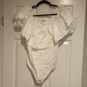 Free People Intimately Women’s Medium White Thong Onesie with Polyester Cowl Top